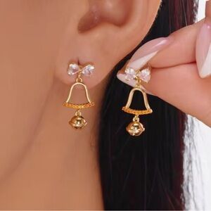Elegant Gold and Pink Bow Earrings